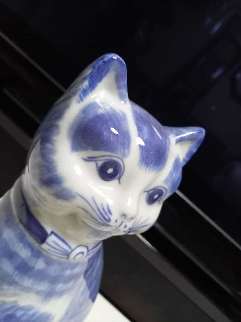イタリア製　ビンテージ　陶器　手彩色　蝶ネクタイ　座り猫　オブジェ