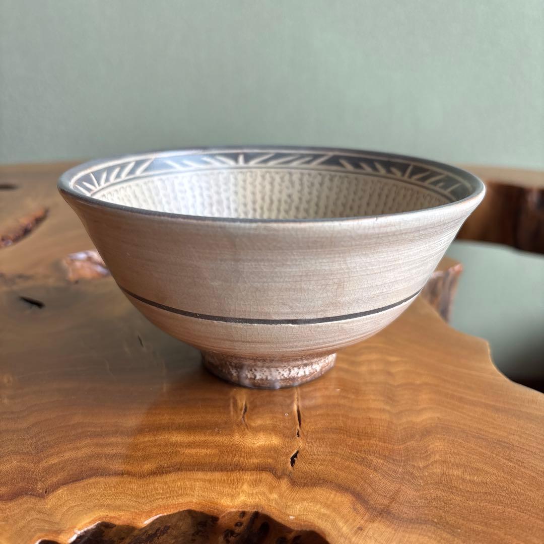 古三島曆手茶碗 西川仁一作 柿花窯 抹茶碗 茶道具 共箱（130t）