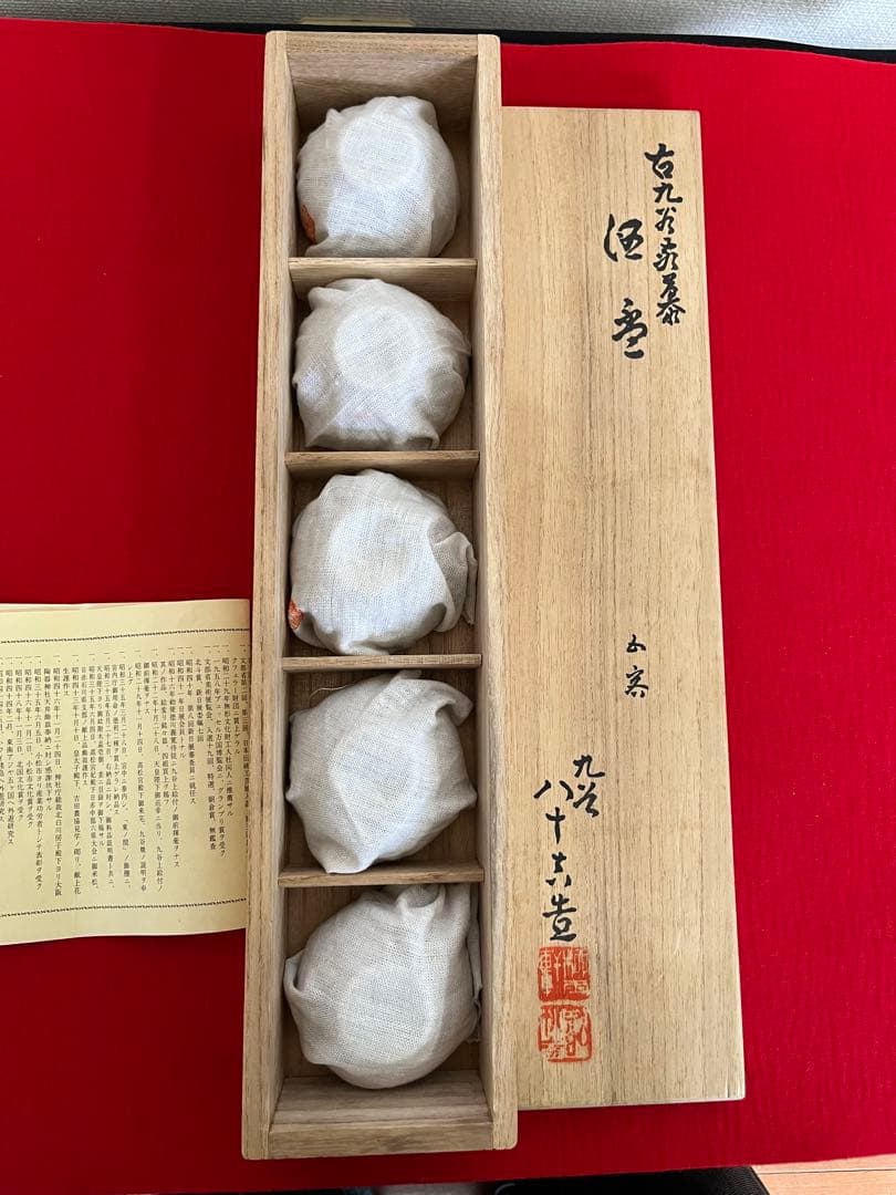 徳田八十吉 古九谷敬慕 酒盃 五客組 T154 共箱 共布 陶歴付
