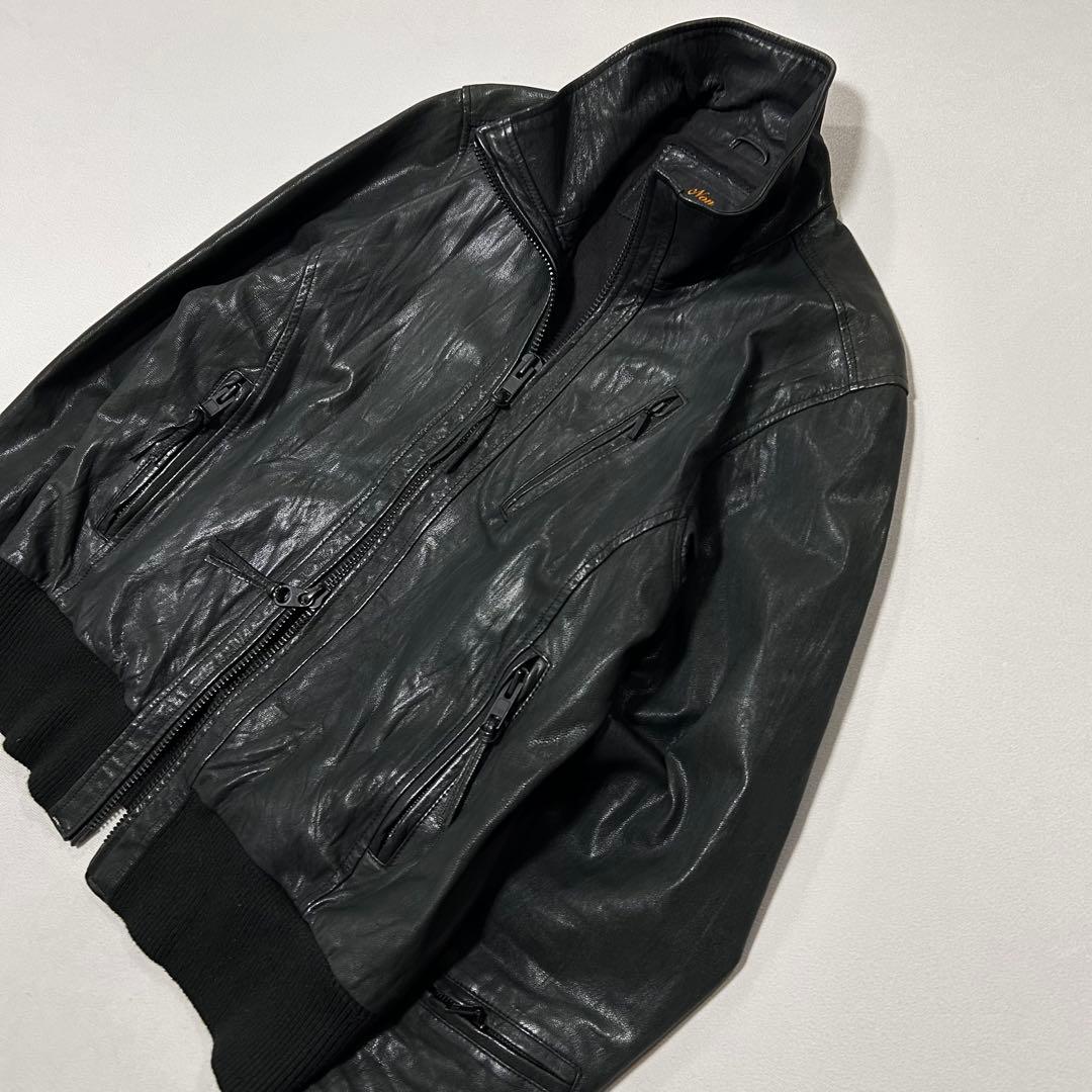 00s ゴートレザー 山羊革 シングルライダース ダブルジップ リブジャン