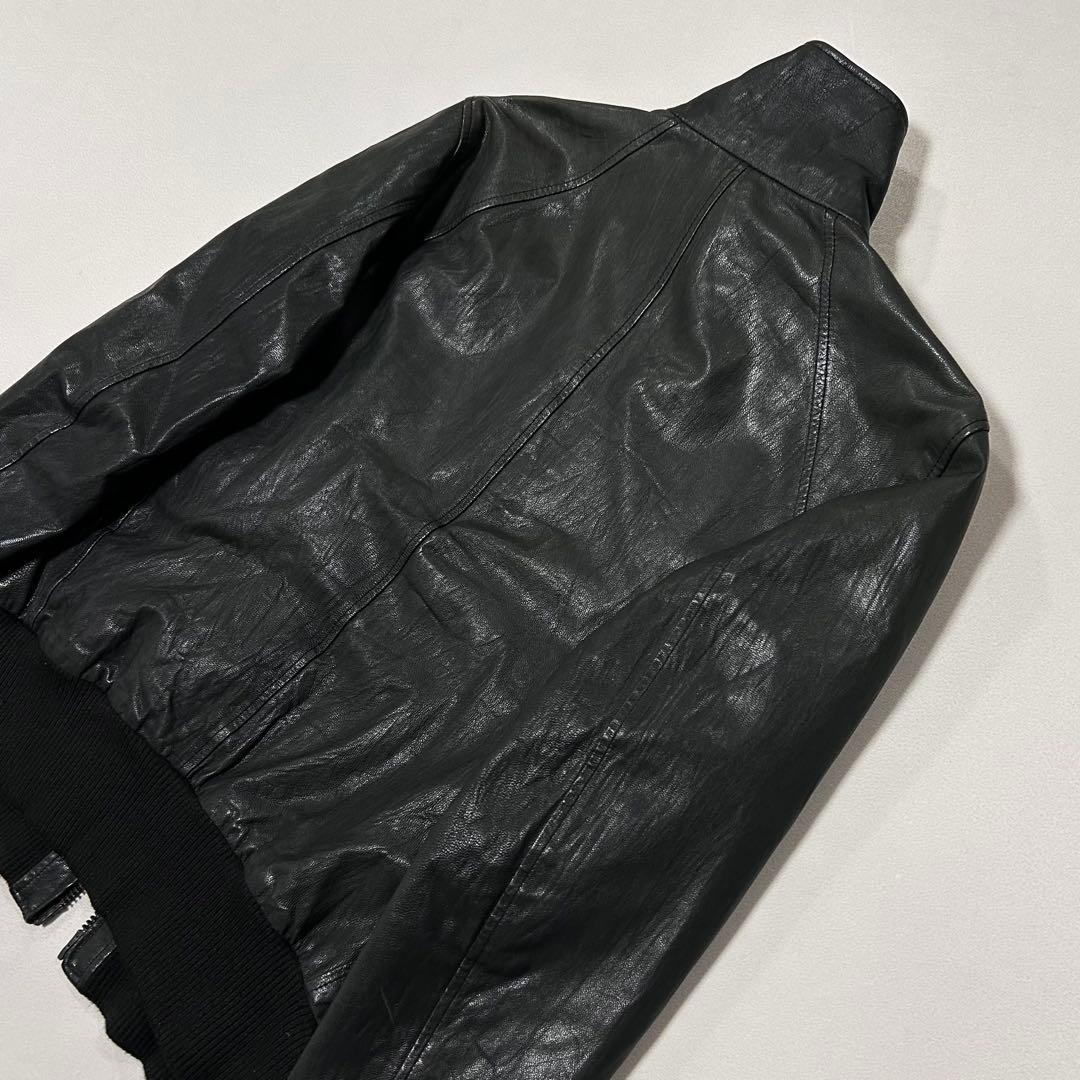 00s ゴートレザー 山羊革 シングルライダース ダブルジップ リブジャン