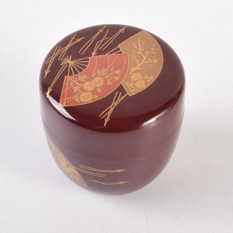 茶道具　輪島塗　立野彩海作　扇面蒔絵　棗　共箱　V　7160