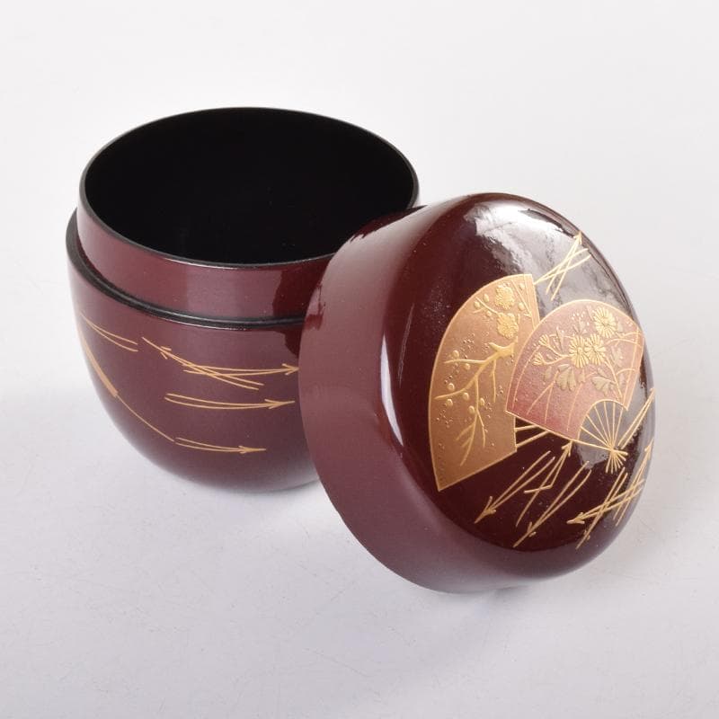 茶道具　輪島塗　立野彩海作　扇面蒔絵　棗　共箱　V　7160