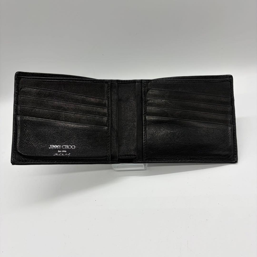 1572 ジミーチュウ　レザー　二つ折り財布　スタースタッズ　ウォレット　黒