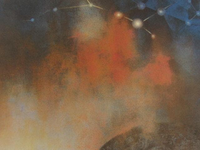 工藤甲人、【星をよむ鳥】、希少な額装用画集より、新品額装付、状態良好