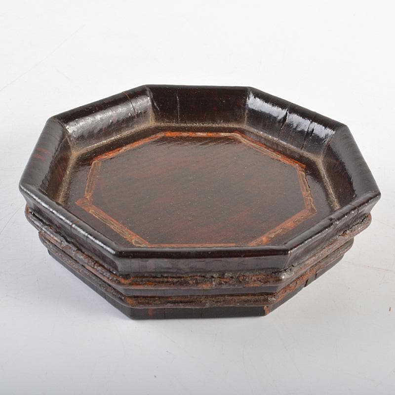 煎茶道具　漆塗　寄木六角急須盆　煎茶盆　香盆　時代箱　V　R6272