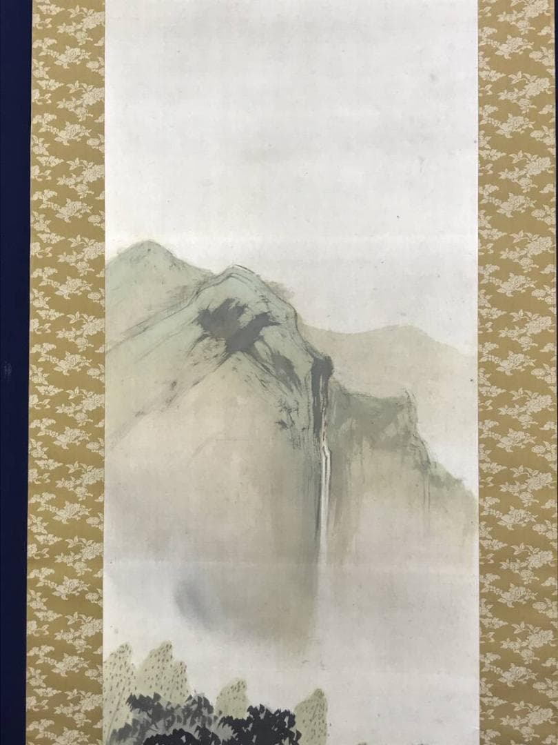 真作/竹橋/竹喬/竹林山水人物図/山水図/滝山水図/掛軸☆宝船☆AD-719