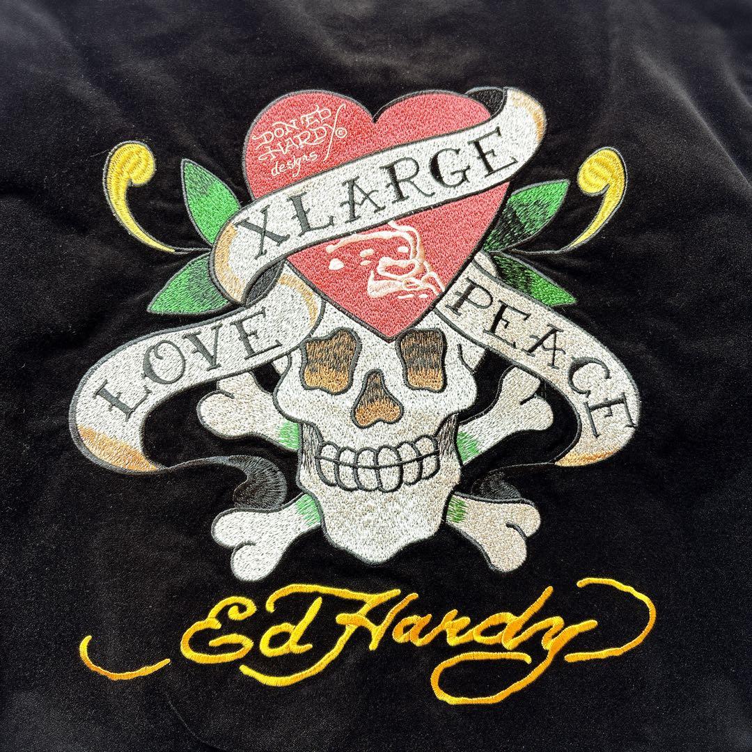 XLARGE × Ed Hardy コラボ ジャケット 刺繍 スカル ブラック