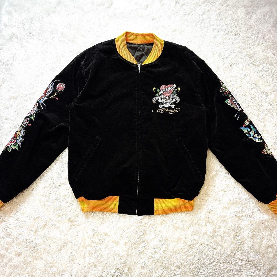 XLARGE × Ed Hardy コラボ ジャケット 刺繍 スカル ブラック