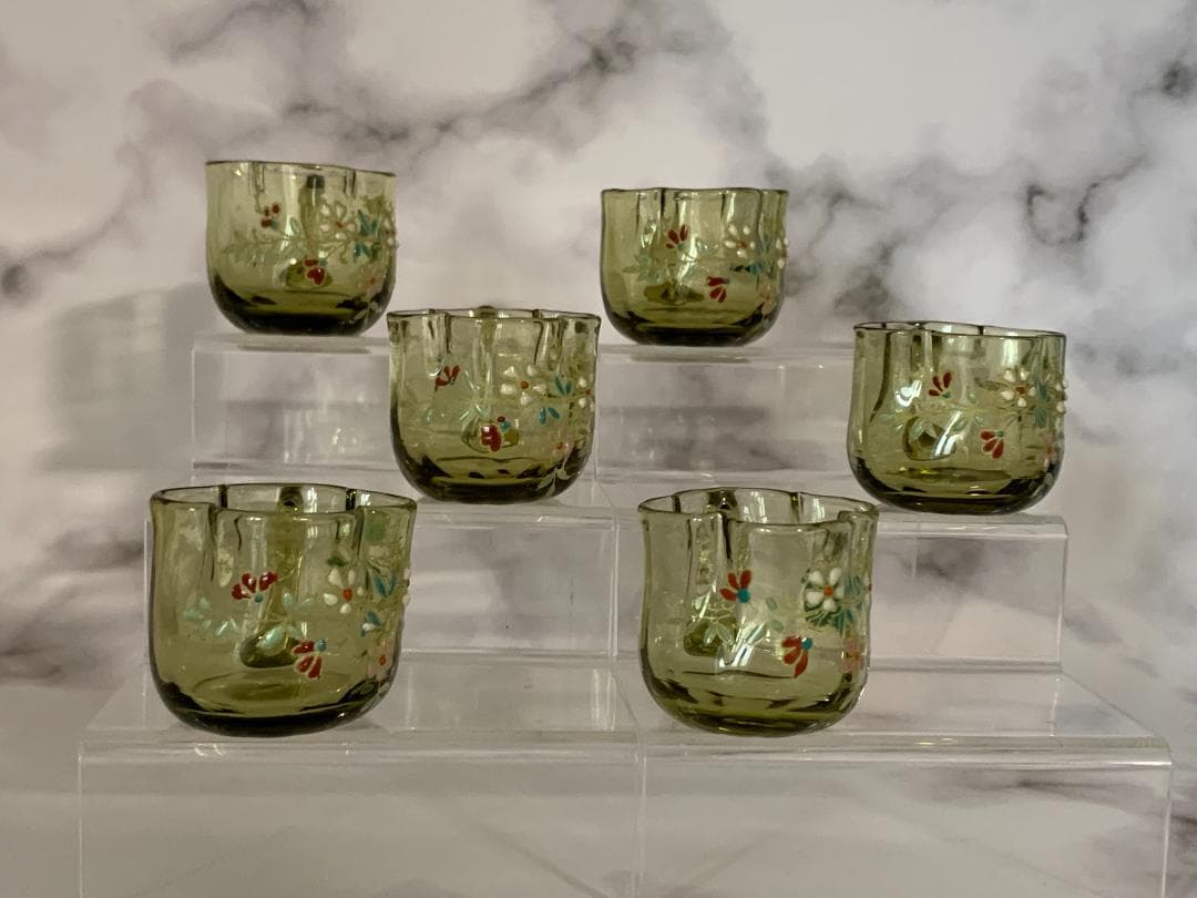 ✨特別価格✨エナメル絵吹きガラスカラフェ・リキュールグラスセットアンティーク