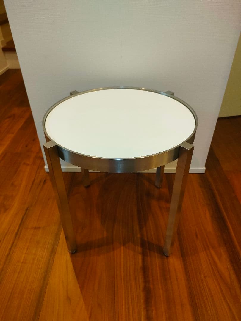 サイドテーブル ステンレス ホワイトガラス