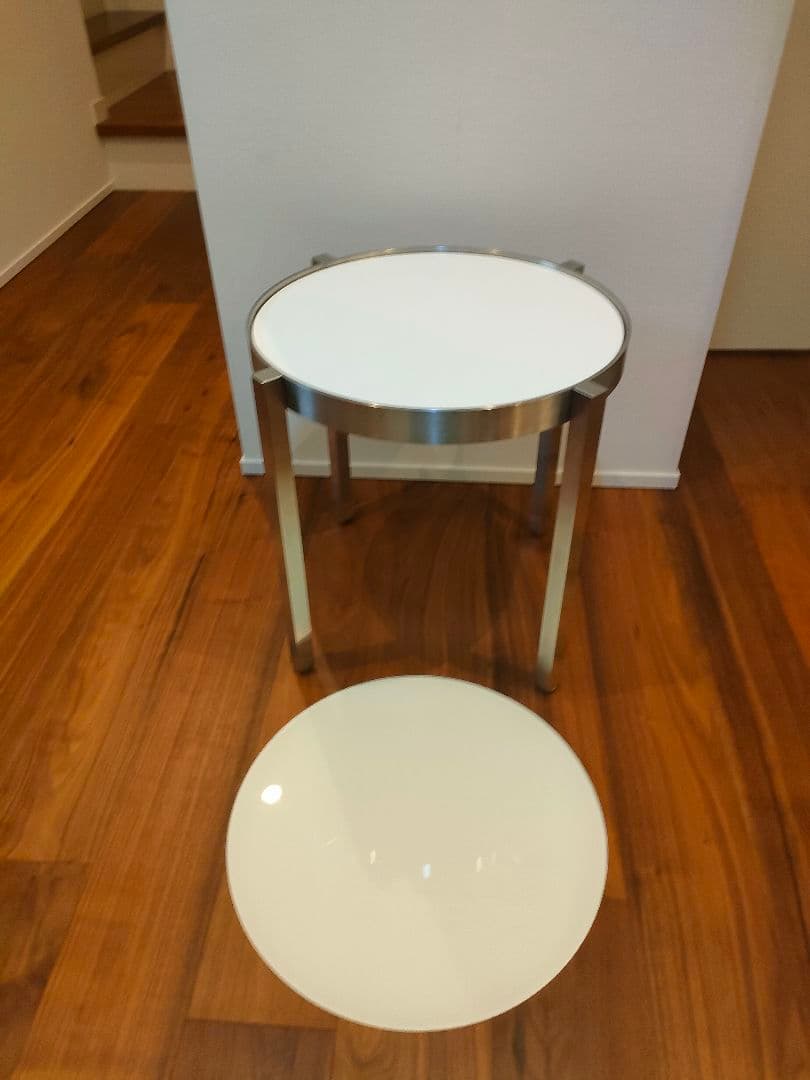 サイドテーブル ステンレス ホワイトガラス