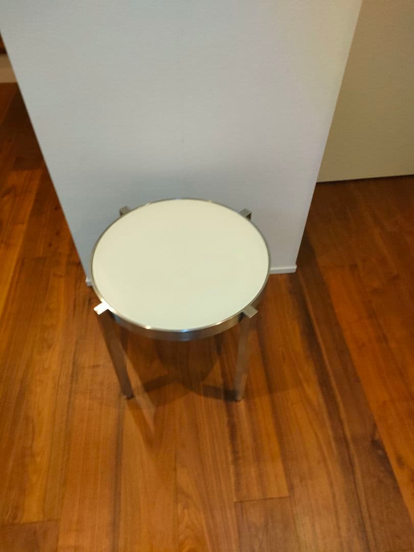 サイドテーブル ステンレス ホワイトガラス