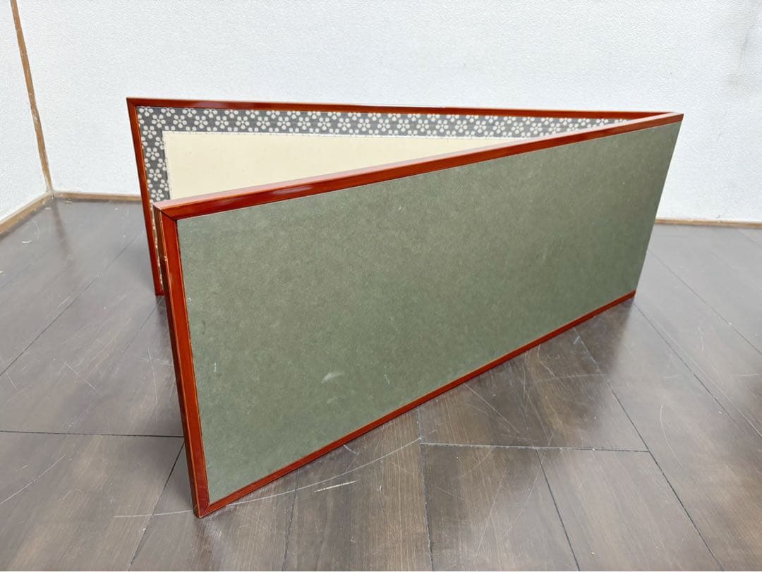 美品 茶道具 飛騨春慶塗縁 利休梅 風炉先屏風 茶室道具 間仕切り 衝立 元箱