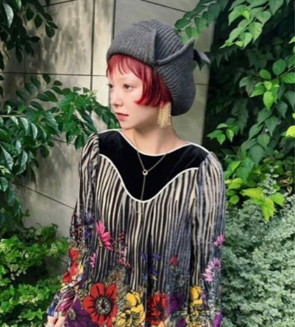 フミエタナカ ear cover knit cap ボルドー　ニット帽