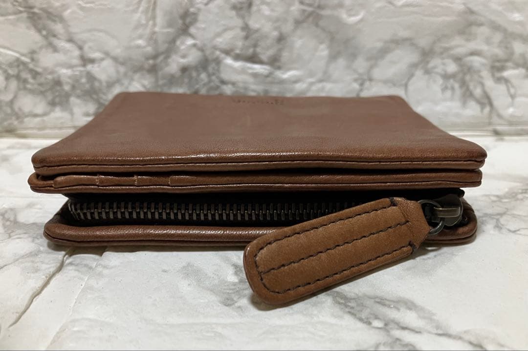 genten ブラウンレザー 二つ折り財布 牛革 未使用品
