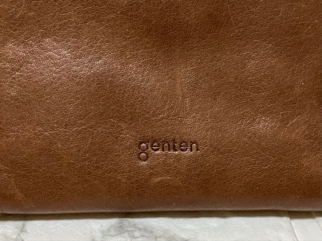 genten ブラウンレザー 二つ折り財布 牛革 未使用品