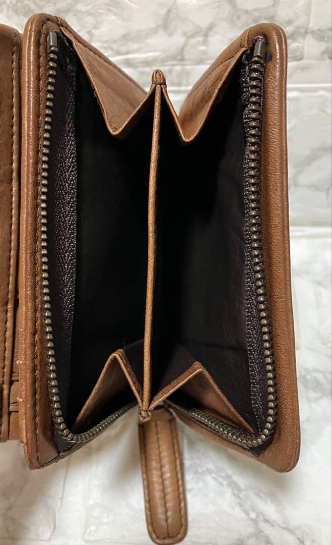 genten ブラウンレザー 二つ折り財布 牛革 未使用品