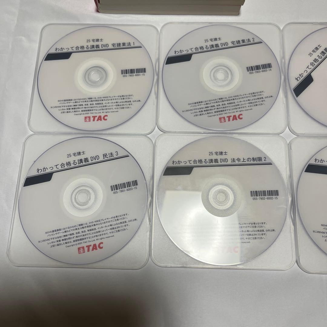 2025年度版わかって合格る宅建士基本テキスト、分野別過去問題集2冊とdvd8枚