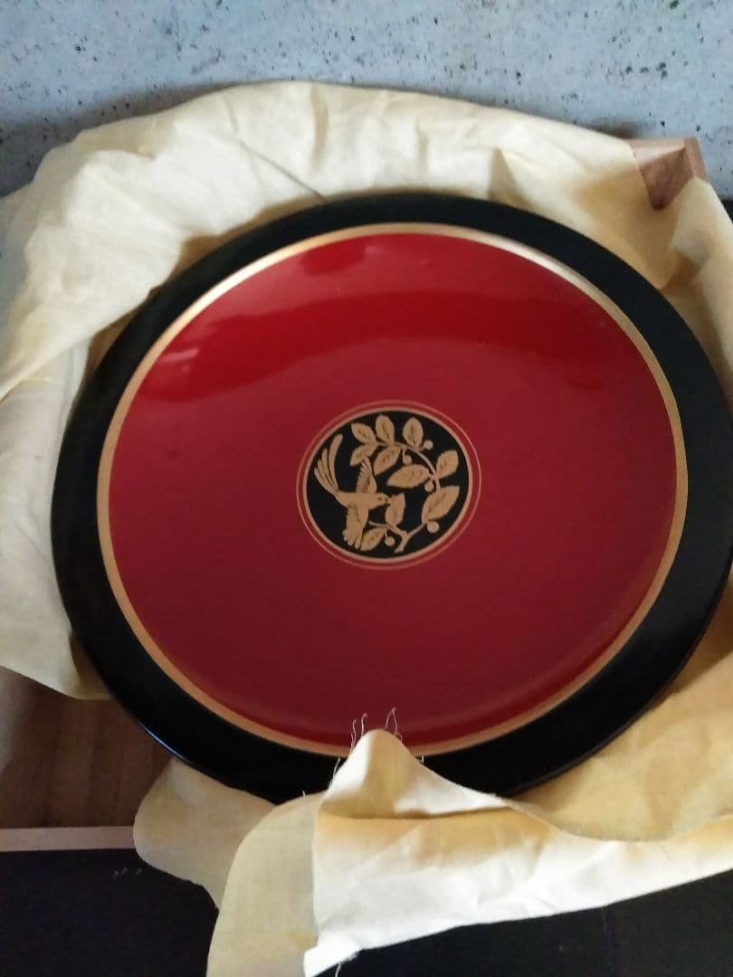 輪島塗　榎に百舌鳥　飾り皿　大皿