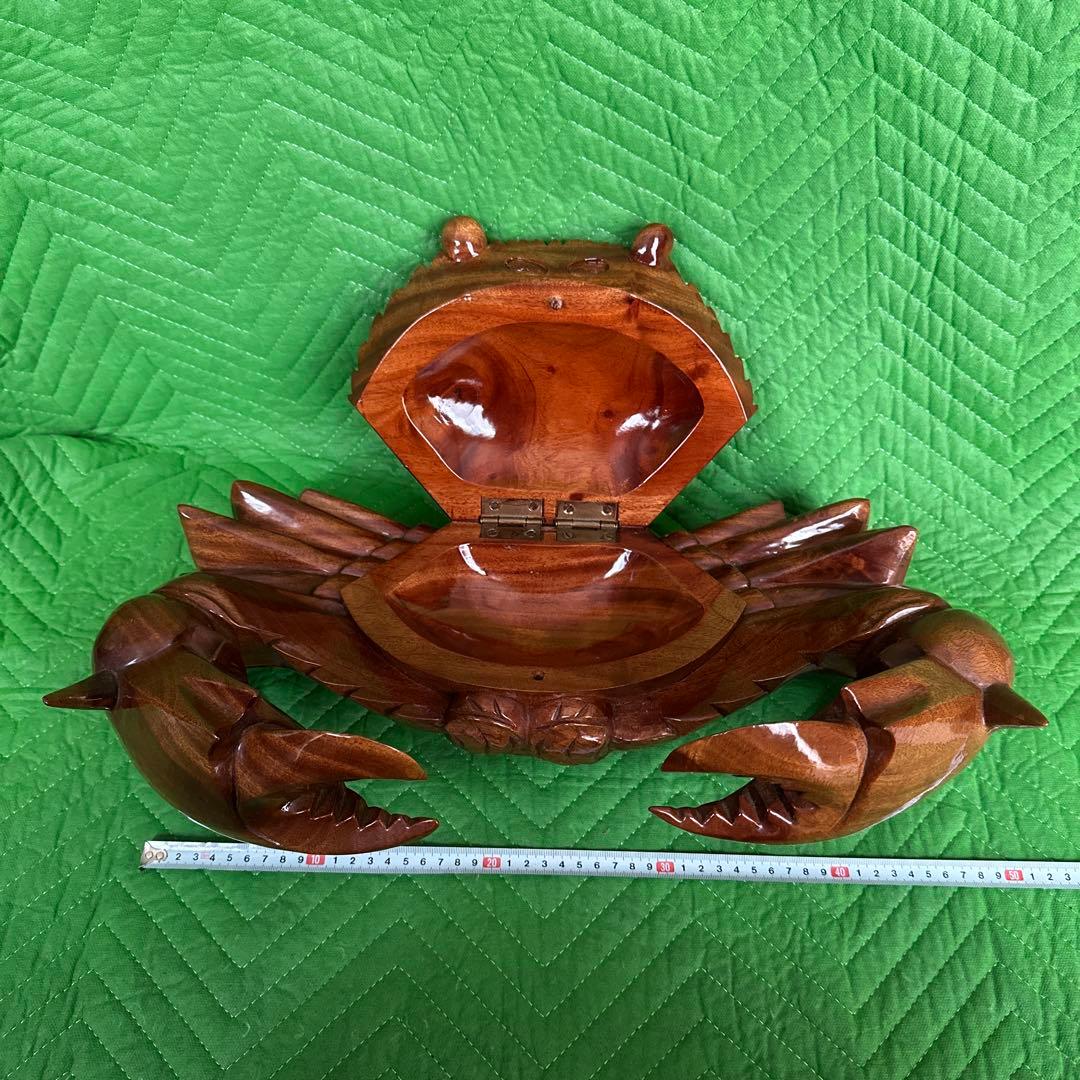 木彫り　蟹 カニ 隠し収納①