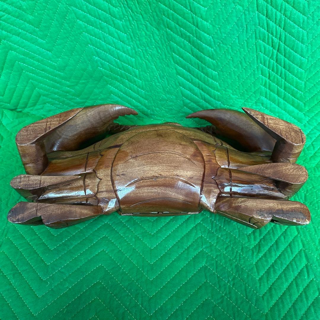 木彫り　蟹 カニ 隠し収納①