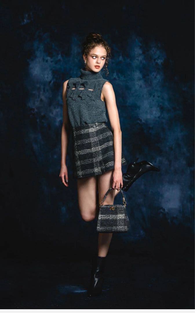 shellerシェリエ check jacquard wrap culottes