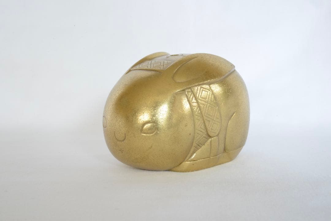 蓮田修吾郎作花咲兎　黄銅　香炉　木箱付き