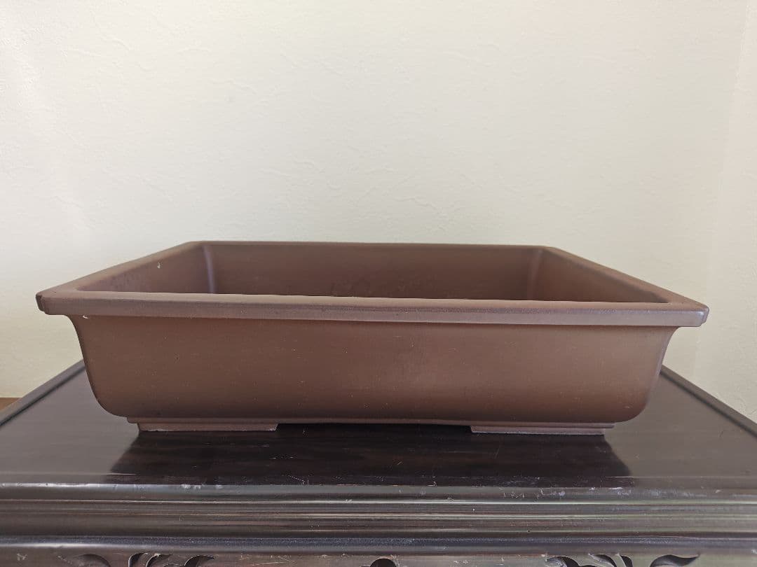 陶器製長方形盆栽鉢 大型　落款あり 約45.5cm ×32.5cm×11.5cm