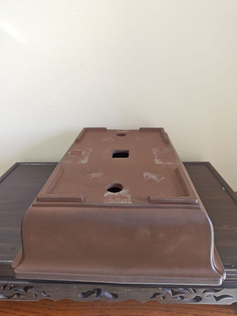 陶器製長方形盆栽鉢 大型　落款あり 約45.5cm ×32.5cm×11.5cm