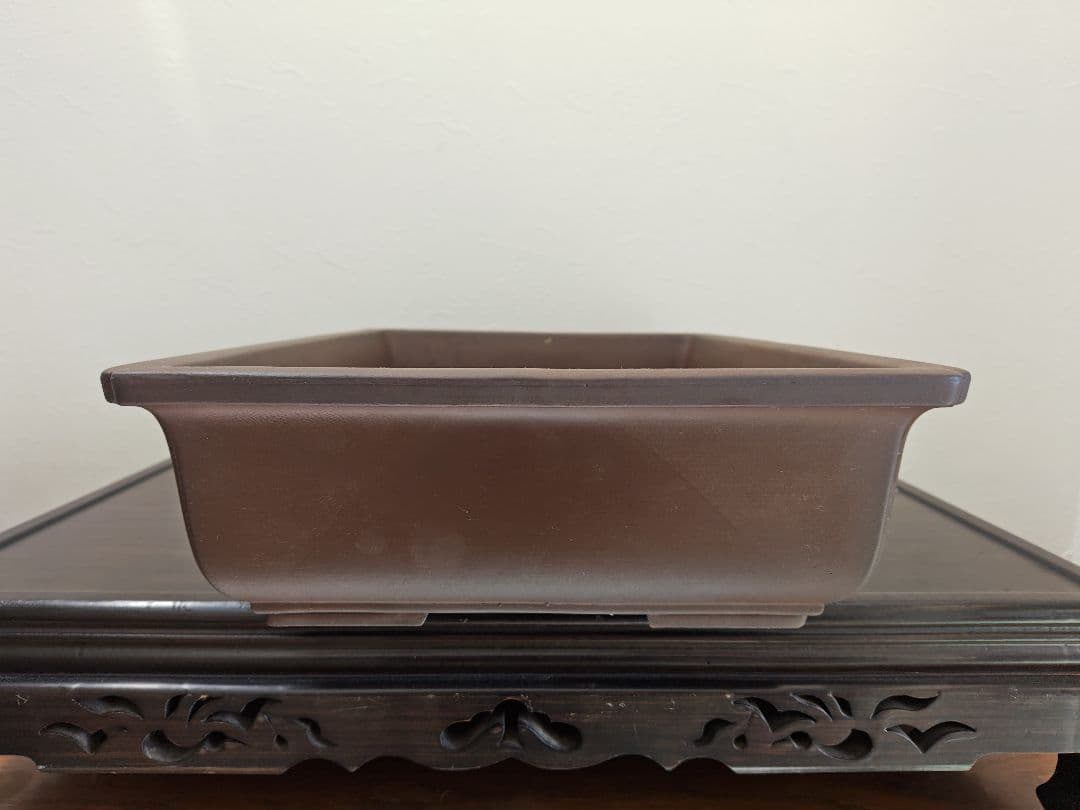 陶器製長方形盆栽鉢 大型　落款あり 約45.5cm ×32.5cm×11.5cm