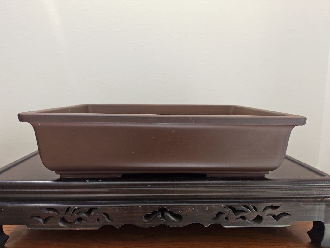 陶器製長方形盆栽鉢 大型　落款あり 約45.5cm ×32.5cm×11.5cm