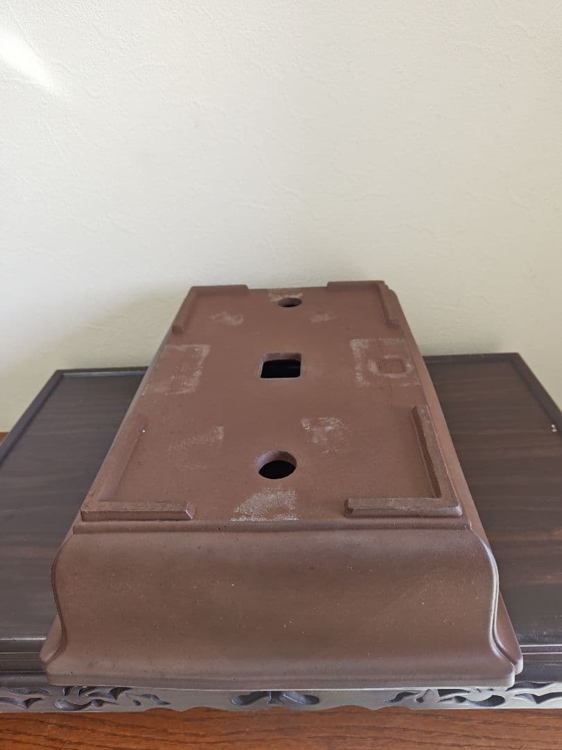 陶器製長方形盆栽鉢 大型　落款あり 約45.5cm ×32.5cm×11.5cm