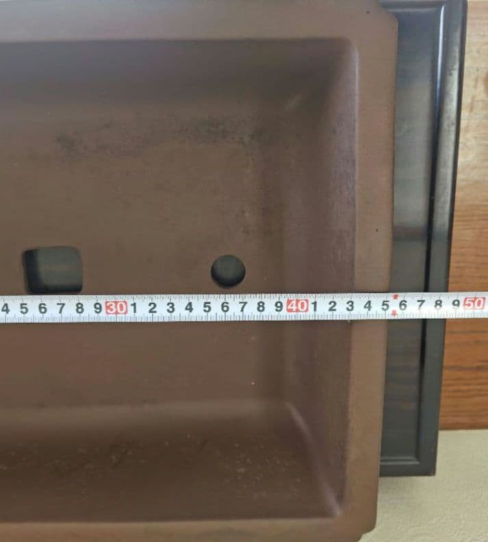 陶器製長方形盆栽鉢 大型　落款あり 約45.5cm ×32.5cm×11.5cm