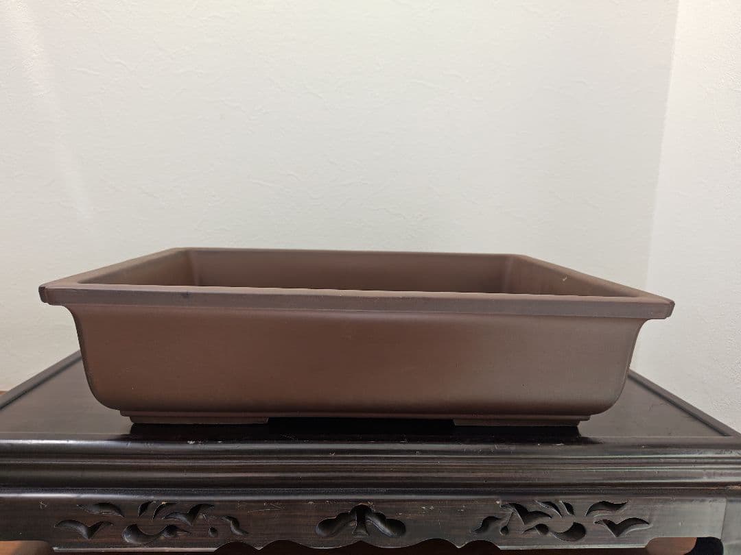 陶器製長方形盆栽鉢 大型　落款あり 約45.5cm ×32.5cm×11.5cm