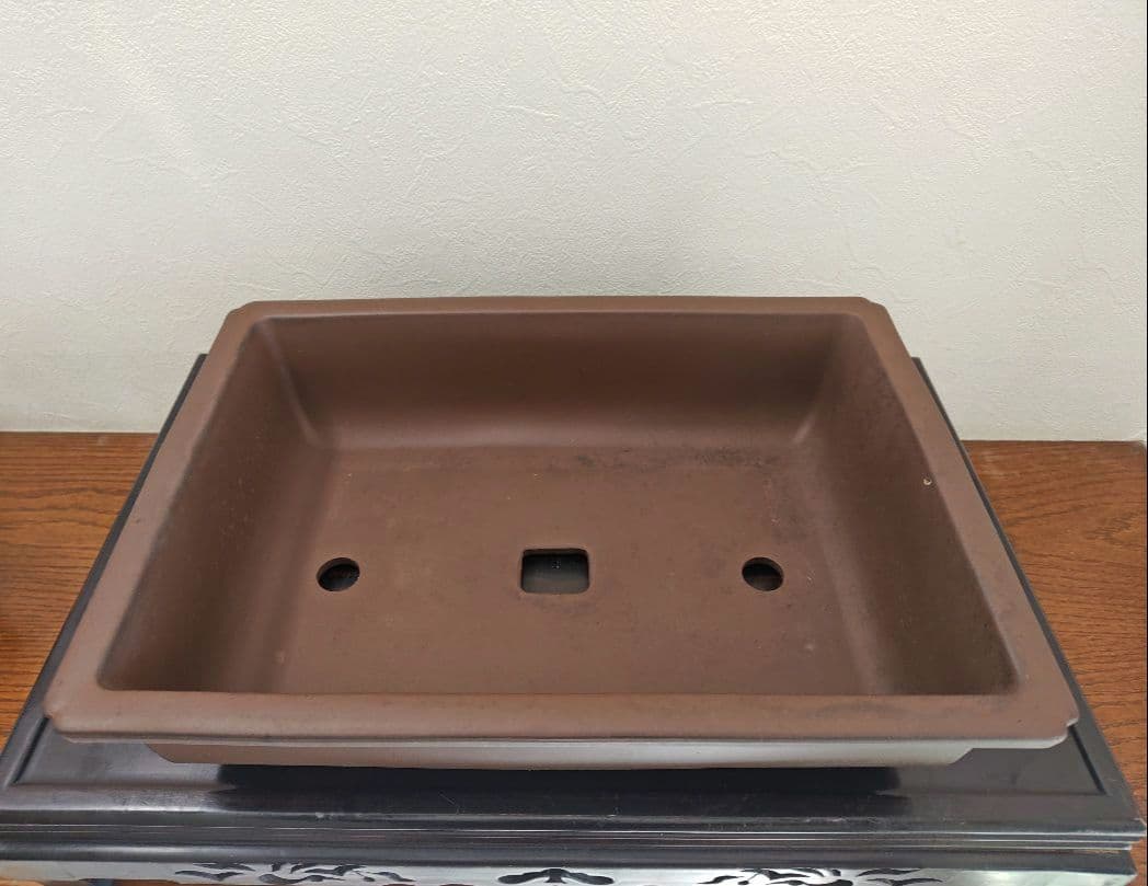 陶器製長方形盆栽鉢 大型　落款あり 約45.5cm ×32.5cm×11.5cm