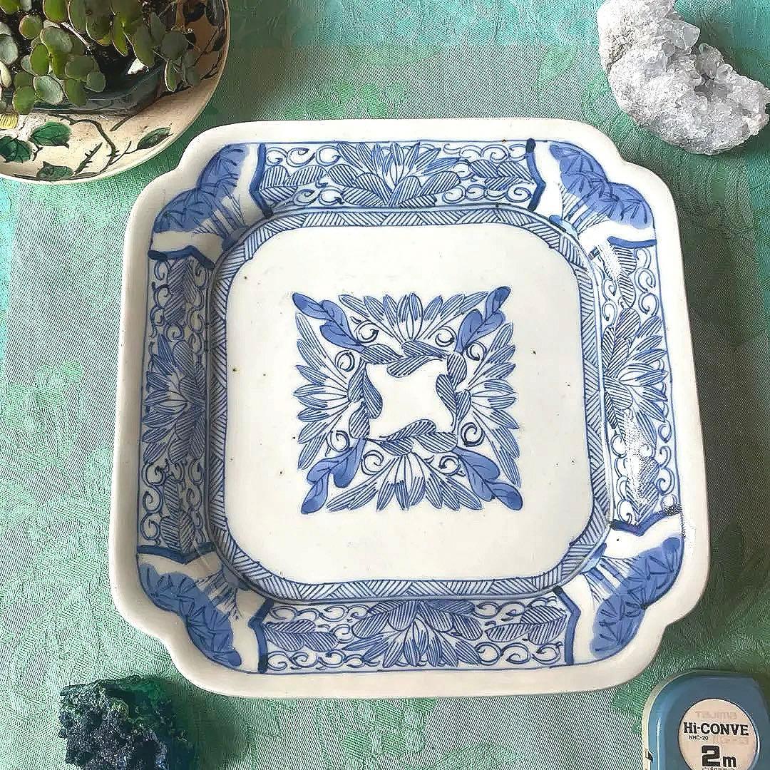 江戸期　古伊万里　染付　変形角皿　飾り皿