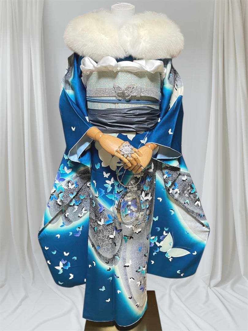 mi 様 振袖 秋山庄太郎 フルセット 成人式 ブルー 手描き友禅