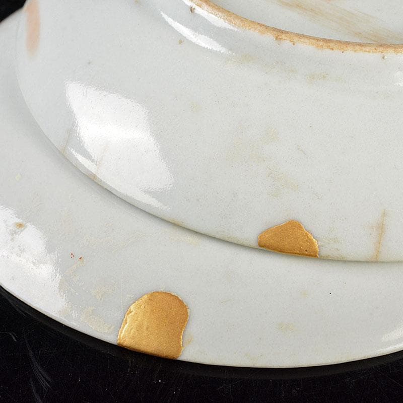 中国　民国　粉彩　花蝶文盤　小皿　二客　時代箱付　C　R6471