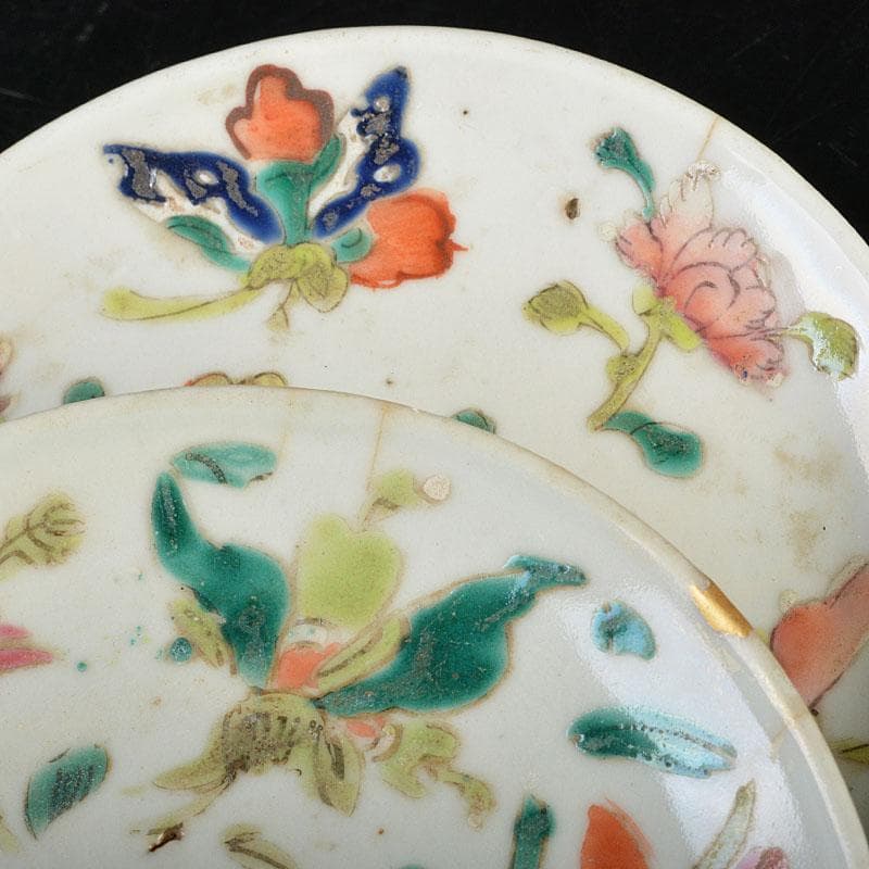 中国　民国　粉彩　花蝶文盤　小皿　二客　時代箱付　C　R6471