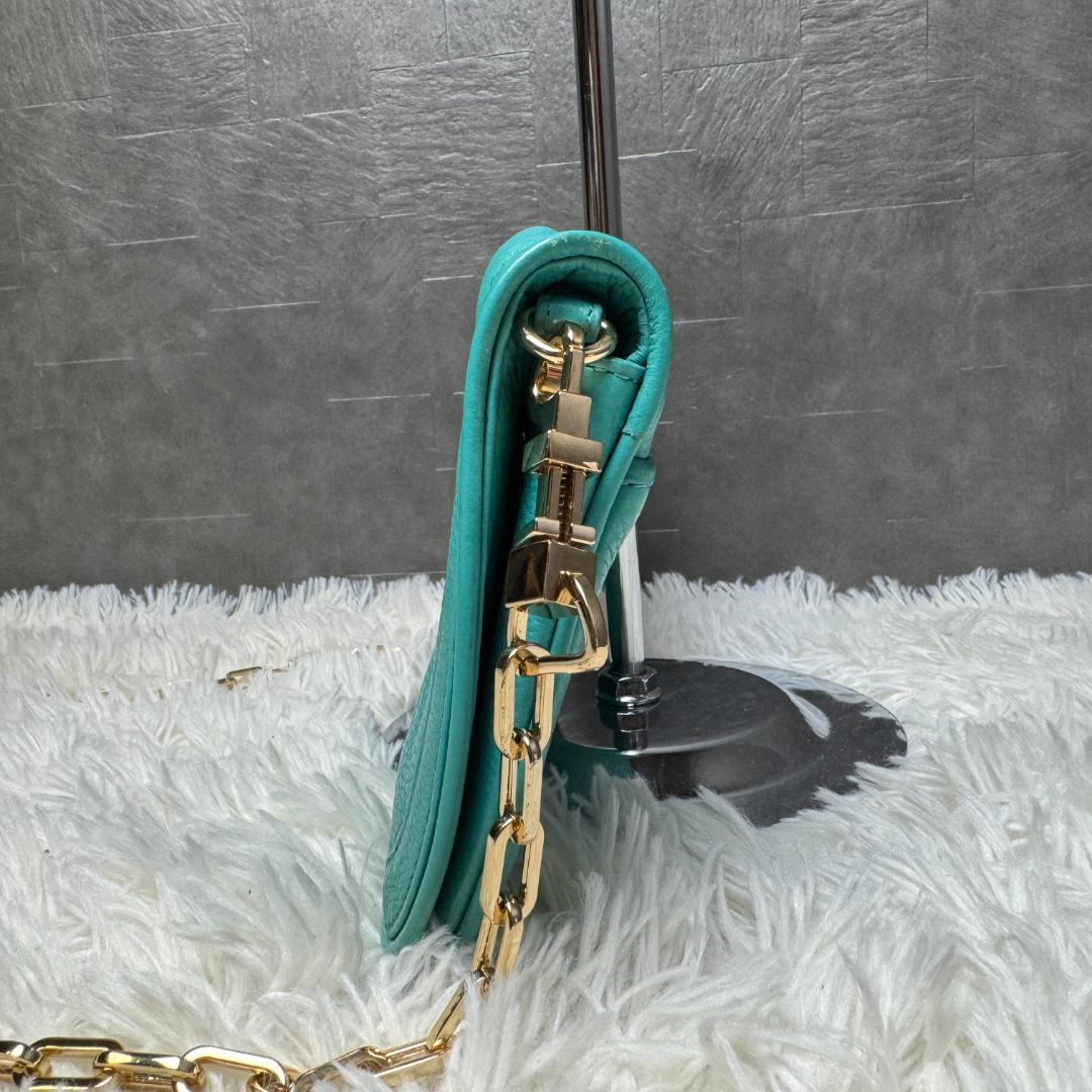 美品⭐︎トリーバーチ ショルダーバッグ　パーティ　チェーン　保存袋付き　ターコイズ
