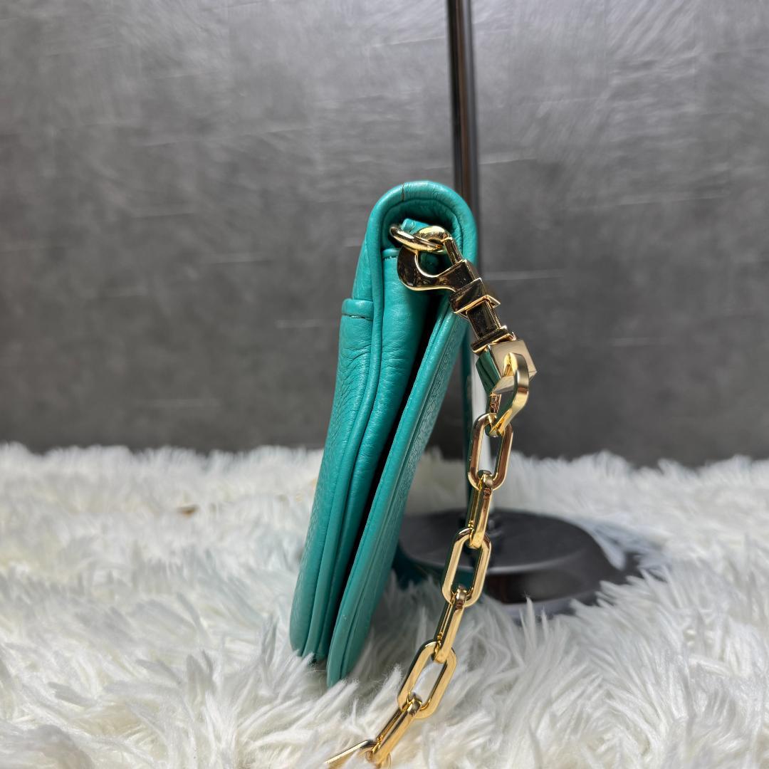 美品⭐︎トリーバーチ ショルダーバッグ　パーティ　チェーン　保存袋付き　ターコイズ