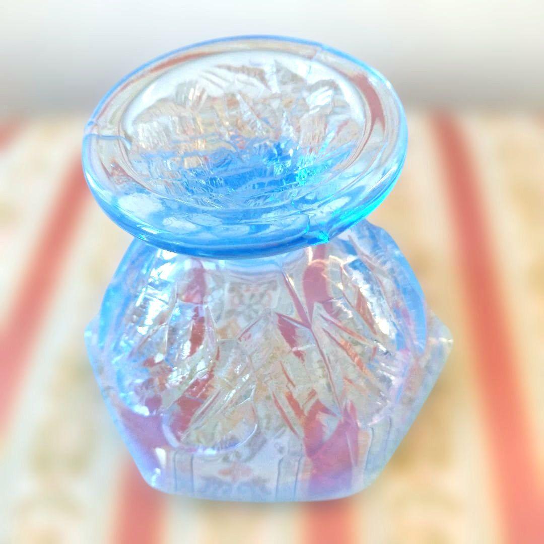 レトロ アンティーク 青色 フラワー型ガラスボウル 氷コップ デザートカップ