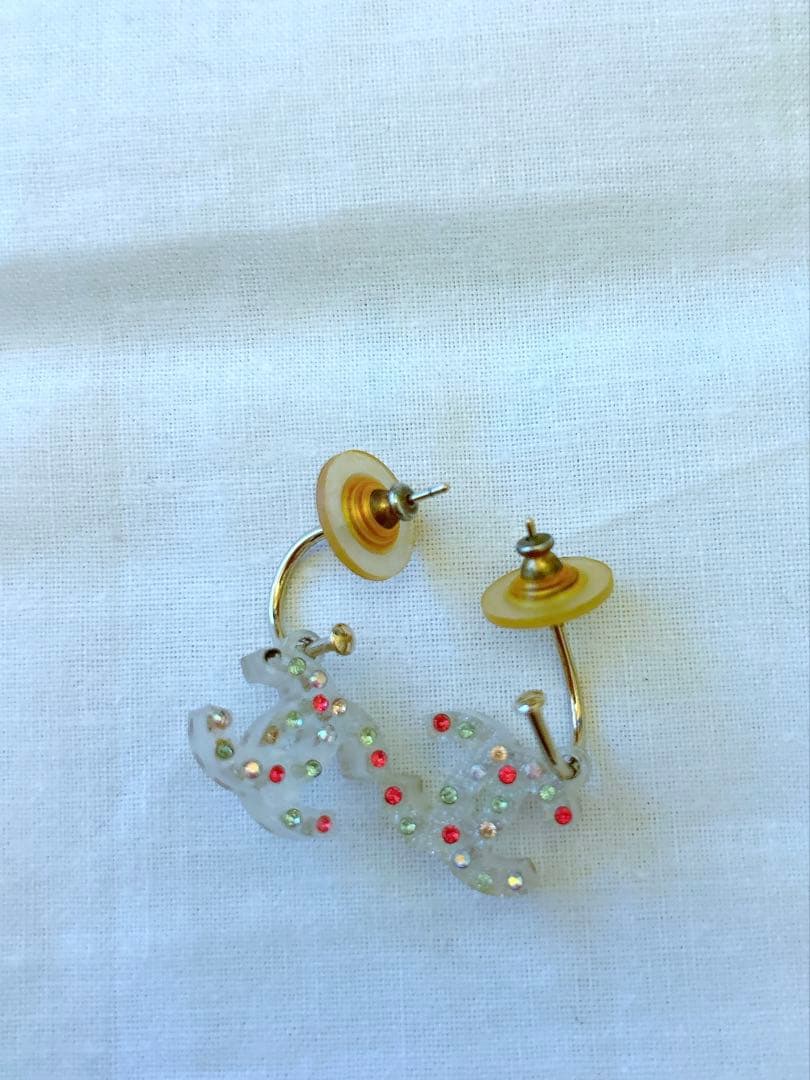 CHANEL シャネル　ピアス　カラフルラインストーン　クリア　ココマーク