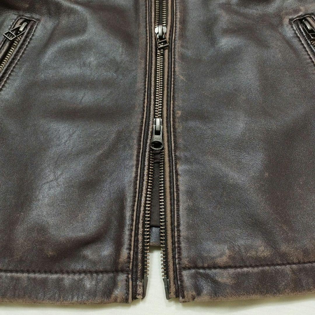 コレクティブ メンズビギ　シープスキンライダースジャケット　ユーズド加工　茶　L