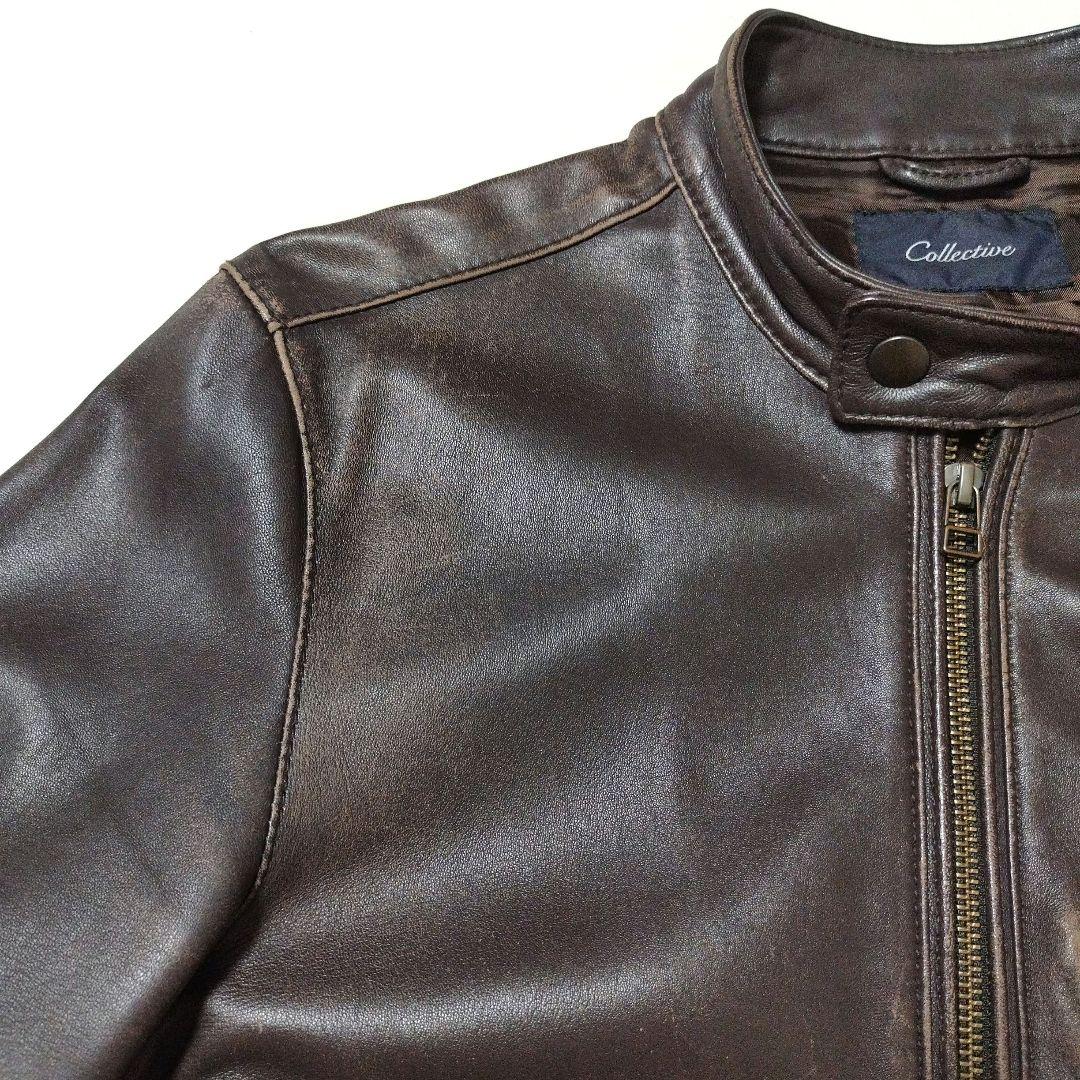 コレクティブ メンズビギ　シープスキンライダースジャケット　ユーズド加工　茶　L