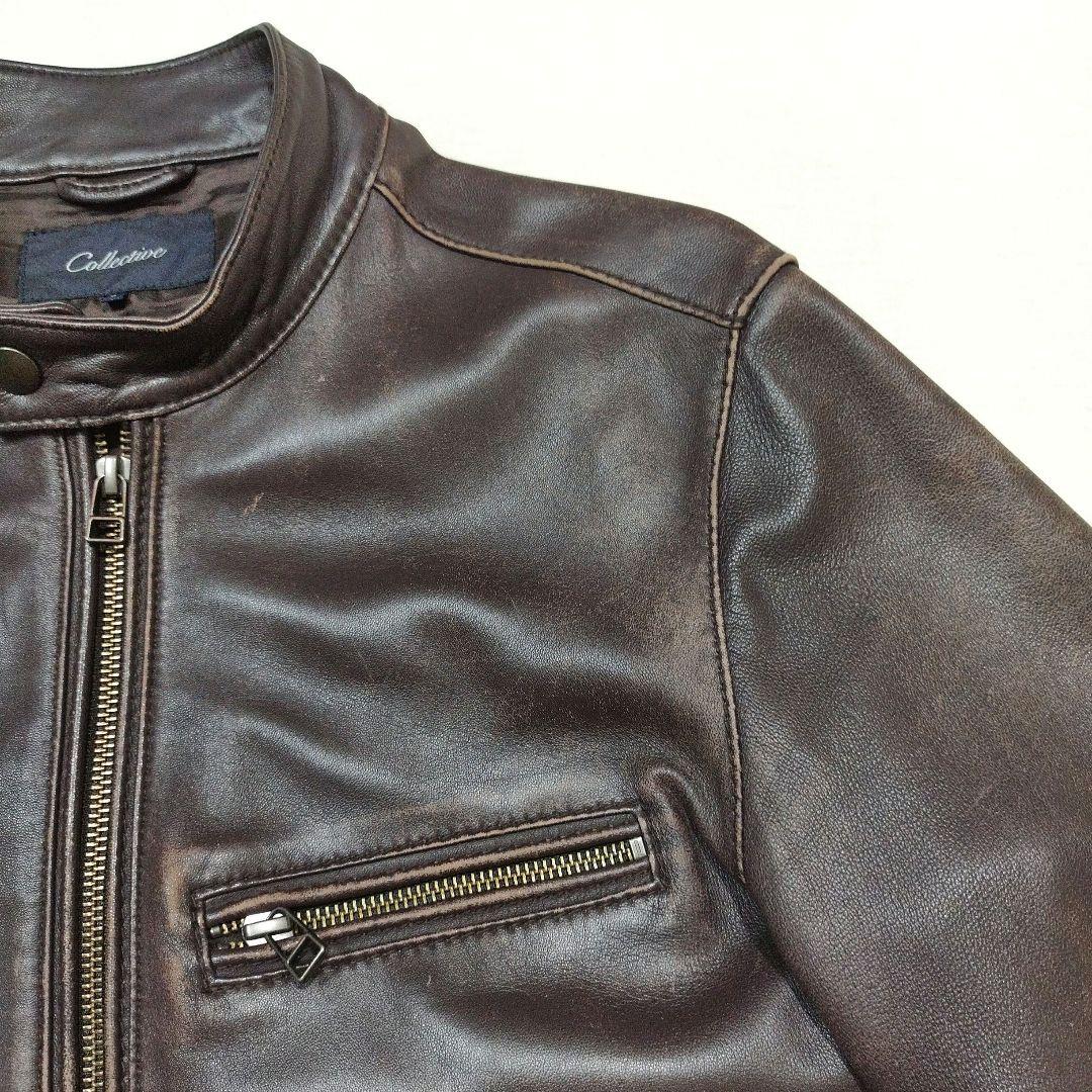 コレクティブ メンズビギ　シープスキンライダースジャケット　ユーズド加工　茶　L