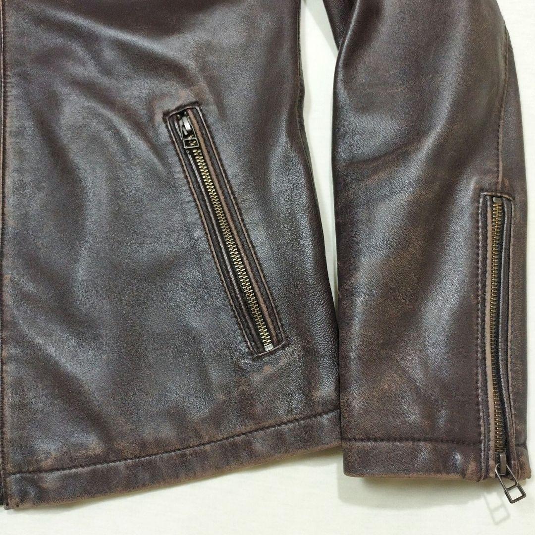 コレクティブ メンズビギ　シープスキンライダースジャケット　ユーズド加工　茶　L