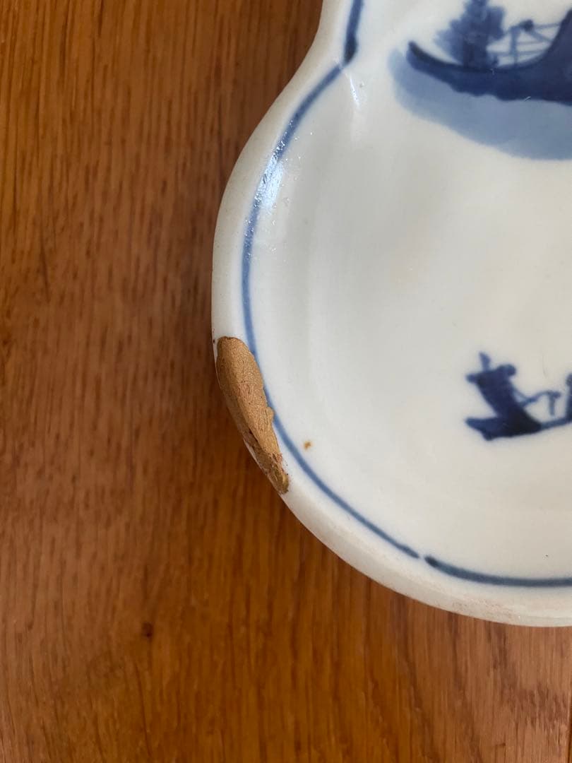 染付　松葉型　皿　金継ぎ　古物　古道具