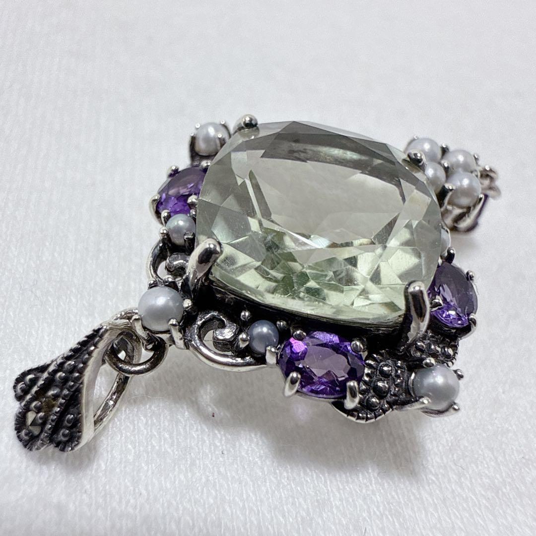 ロクザン SILVER925 アメジスト パール ペンダント ブローチ